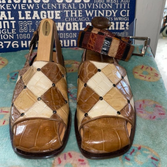 Mauri Patchwork Alligator Sandals SZ8 and Kleinburg Patchwork Belt SZ38 main image 5